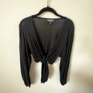 Express Knit Front Tie Crop Top, Black, Woman’s Small